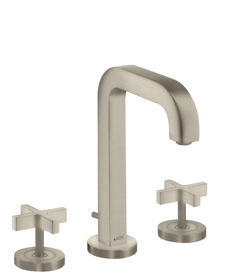 AXOR-HG-AXOR-Citterio-3-Loch-Waschtischarmatur-170-mit-Auslauf-140-mm-Kreuzgriffen-Rosetten-und-Zugstangen-Ablaufgarnitur-Brushed-Nickel-39133820 gallery number 1